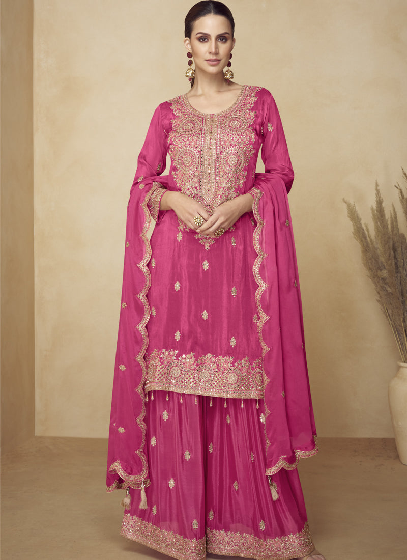 Vegaa Fashion Pink Embroidered And Hand Work Kurta Palazzo Suit