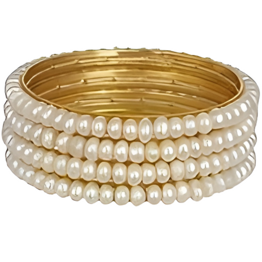 Gold-Polished Alloy Set Of 4 Pearl Bangles - The Pari