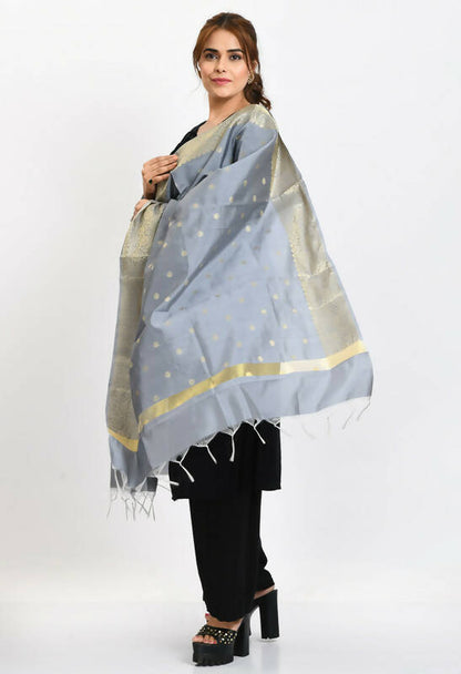 Mominos Fashion Moeza Women's Banarsi Silk Woven Design Grey Dupatta