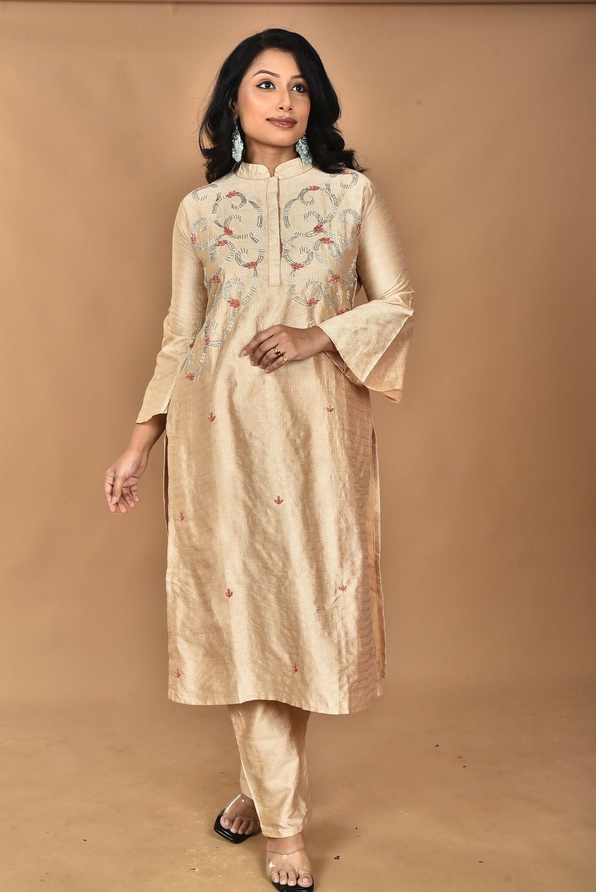 Morchari Women And Hand Embroidery Co-Ord Set-Beige
