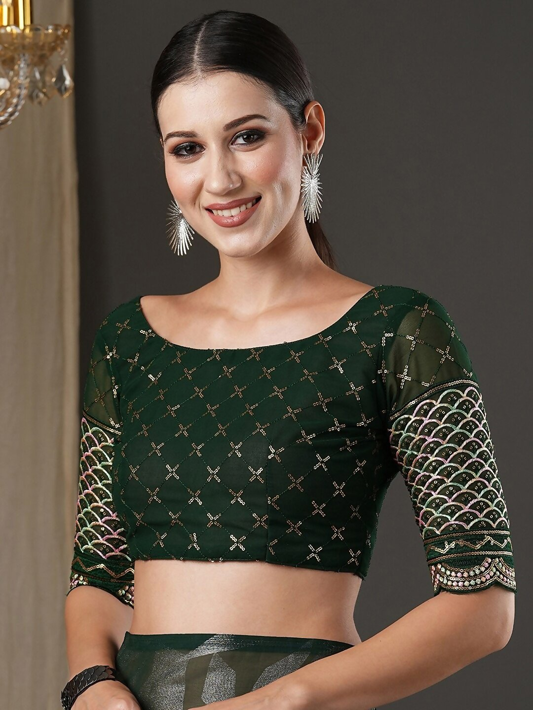 Saree Mall Green Abstract Printed Pure Georgette Saree