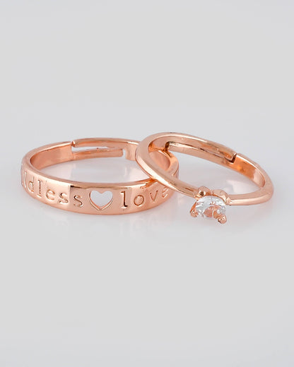 VOJ Stainless Steel Cubic Zirconia Gold-Polished Adjustable Couple Ring Set