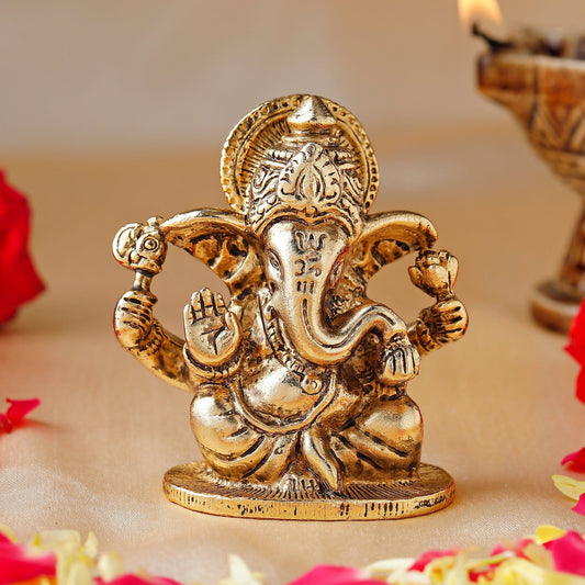 Estele Gold-Polished Spiritual Lord Ganesha Idol for Gifts & HouseWarming/Home/Office Decors