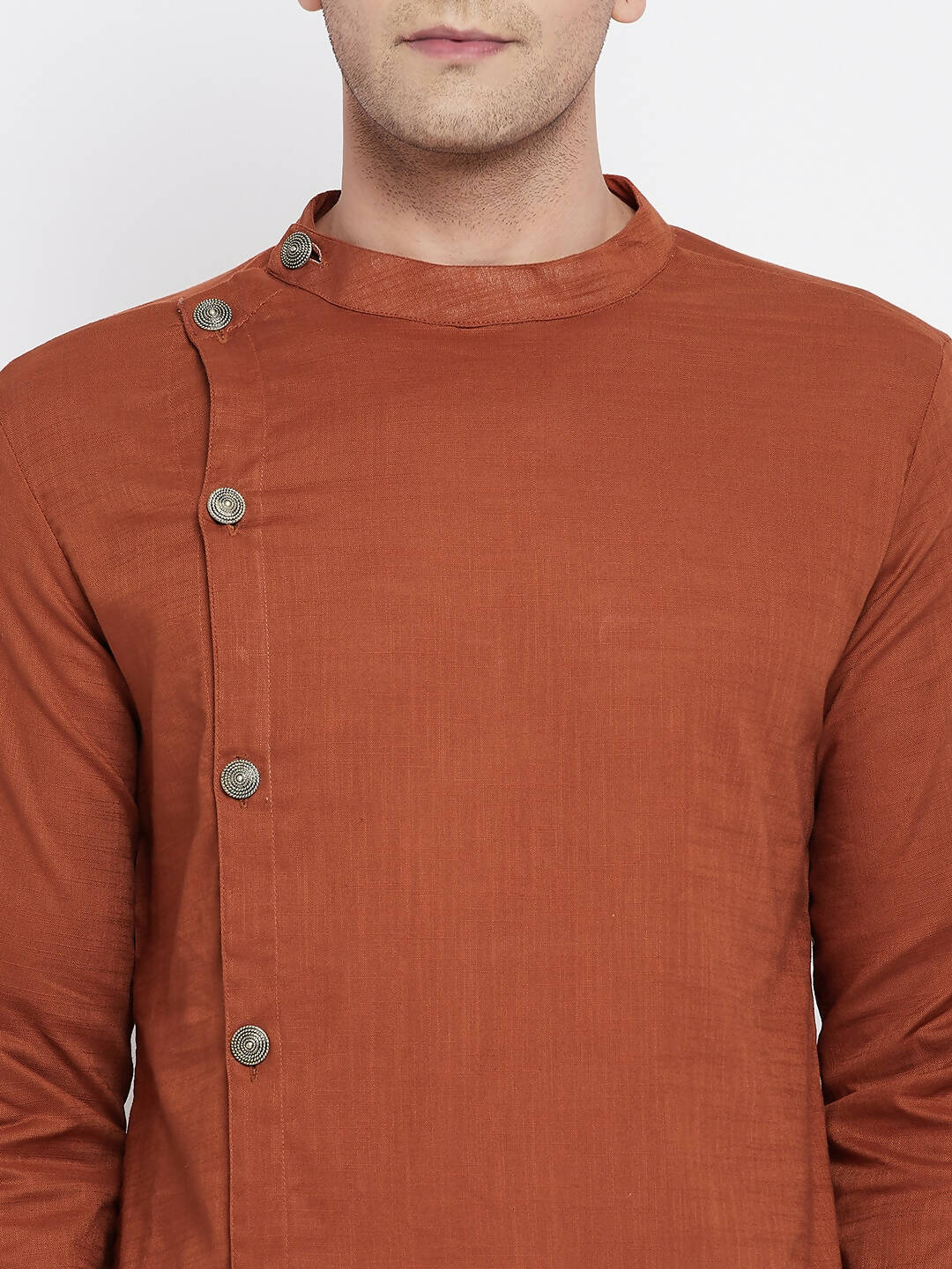 Even Apparels Brown Pure Cotton Men's Sherwani Kurta With Asymetrical Cut