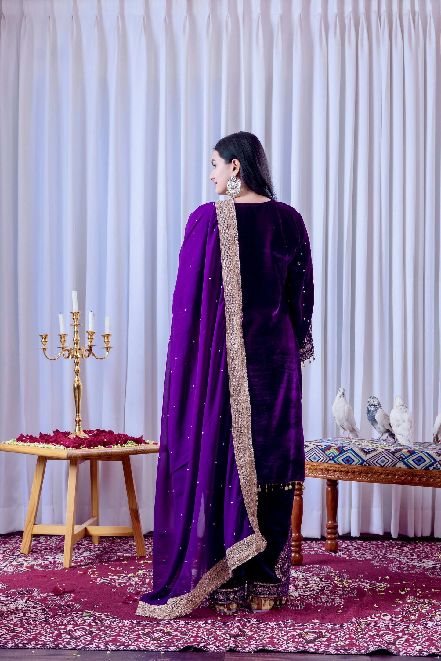 Teeya Creation Purple Color Velvet Silk Embroidery Work Party Wear Suit