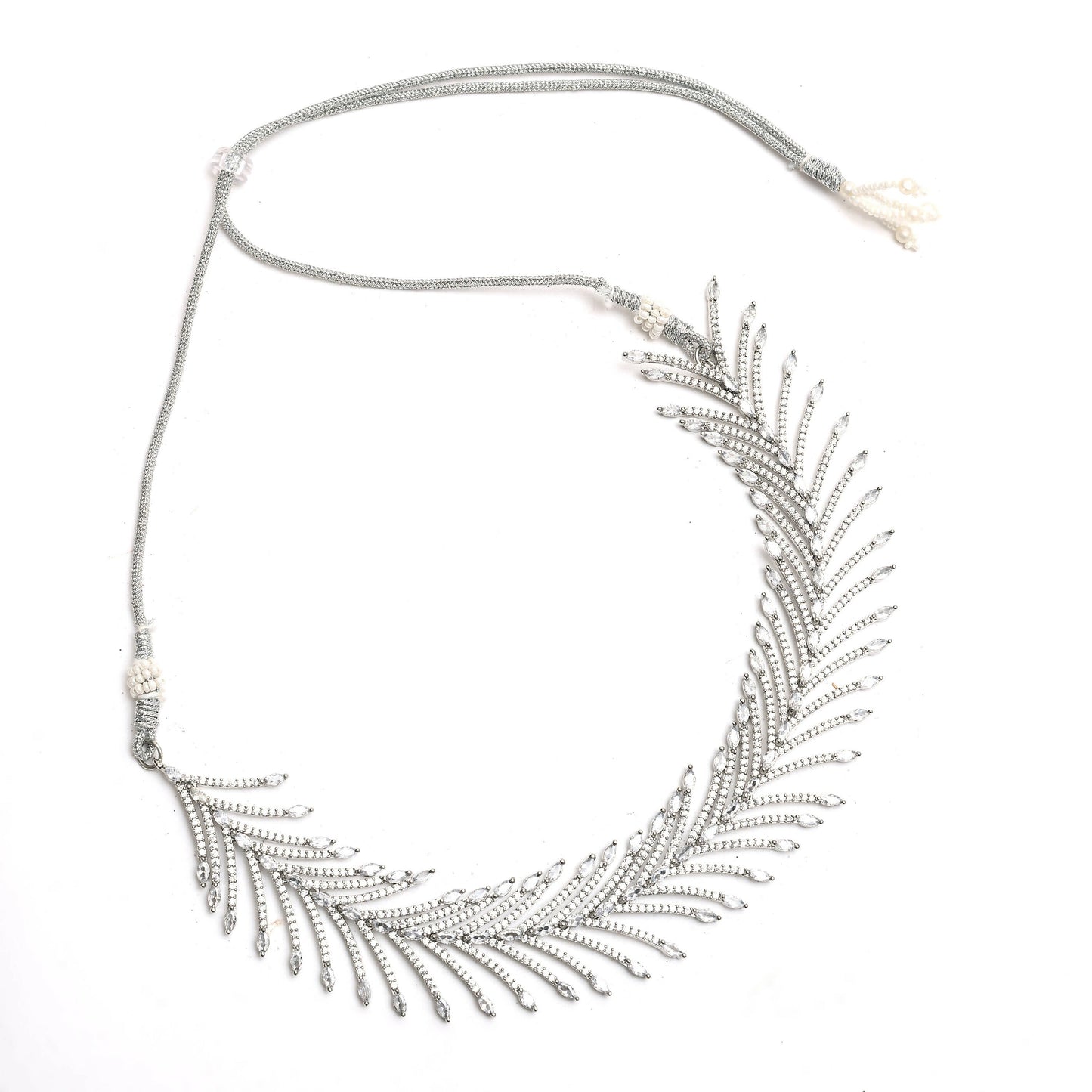 Mominos Fashion Johar Kamal Silver-Plated American Diamond White Choker Set