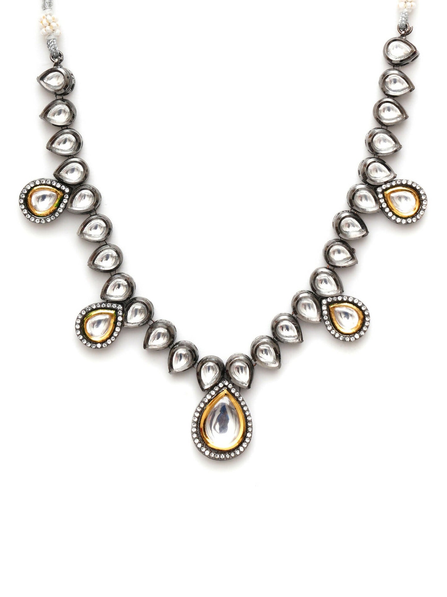 Dual Tone Kundan Neckpiece (silver) - Ruby Raang