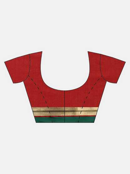Saree Mall Red & Green Solid Saree