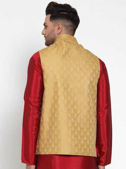 Jompers Men's Beautiful Gold Woven Jacquard Nehru Jacket