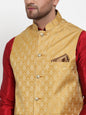 Jompers Men's Beautiful Gold Woven Jacquard Nehru Jacket