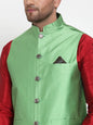 Jompers Men's Green Woven Jacquard Nehru Jacket