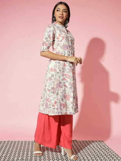 Myshka Women Multi Floral Cotton A-Line Round Neck Kurtas