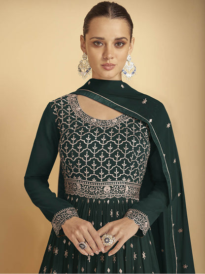 Myra Dark Green Georgette Embroidered Sharara Suit