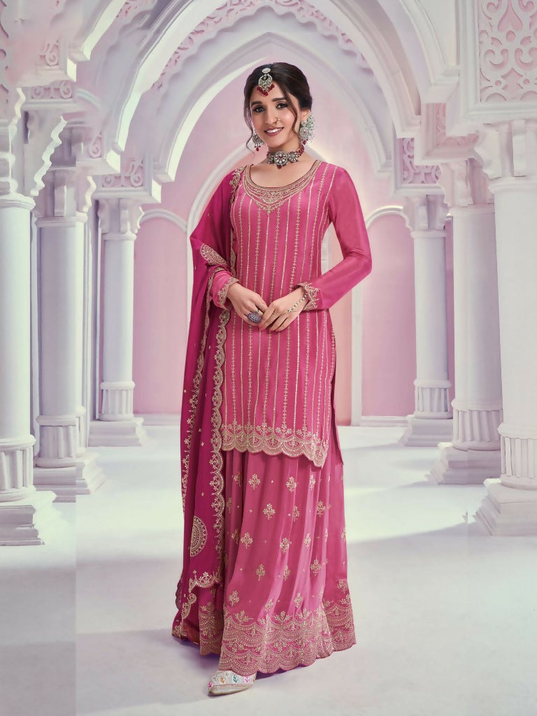 Vastranavya Exquisite Pink Heavy Chinon with Embroidered & Sequins Work Salwar Suits