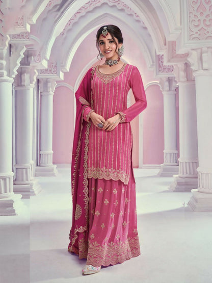 Vastranavya Exquisite Pink Heavy Chinon with Embroidered & Sequins Work Salwar Suits