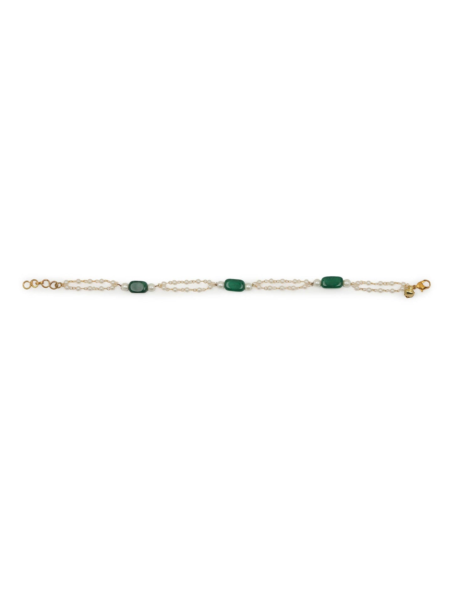 Gold-Polished White Green Pearl Beaded Anklets - Ruby Raang