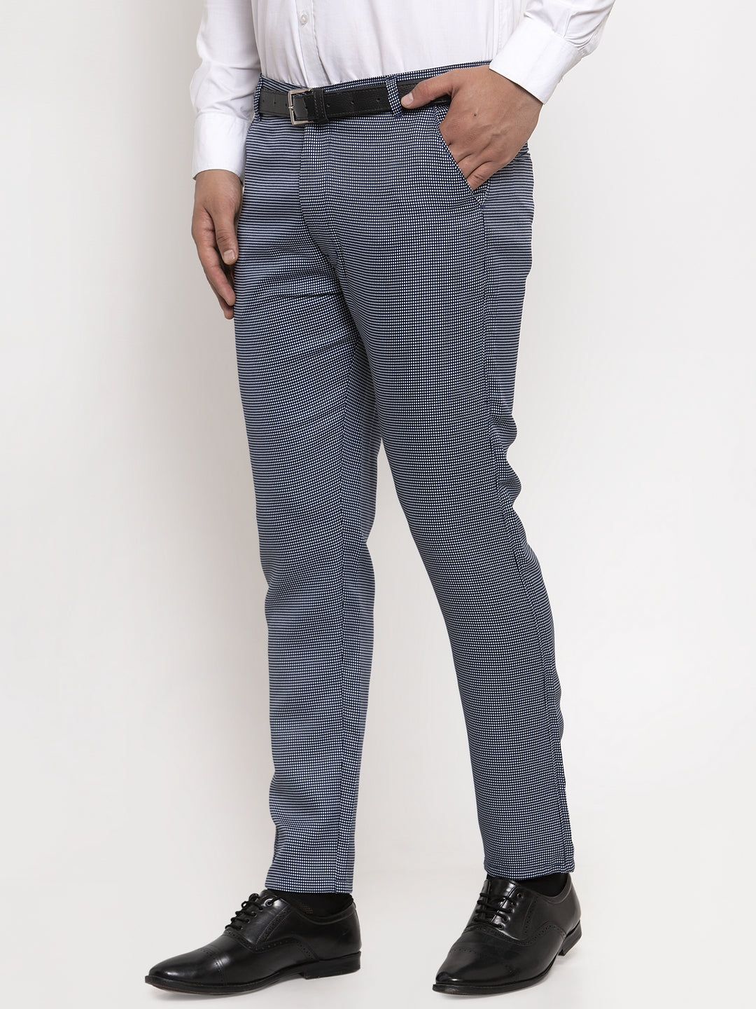 Jainish Men's Navy Cotton Polka Dots Formal Trousers ( GP 257Navy-Blue )