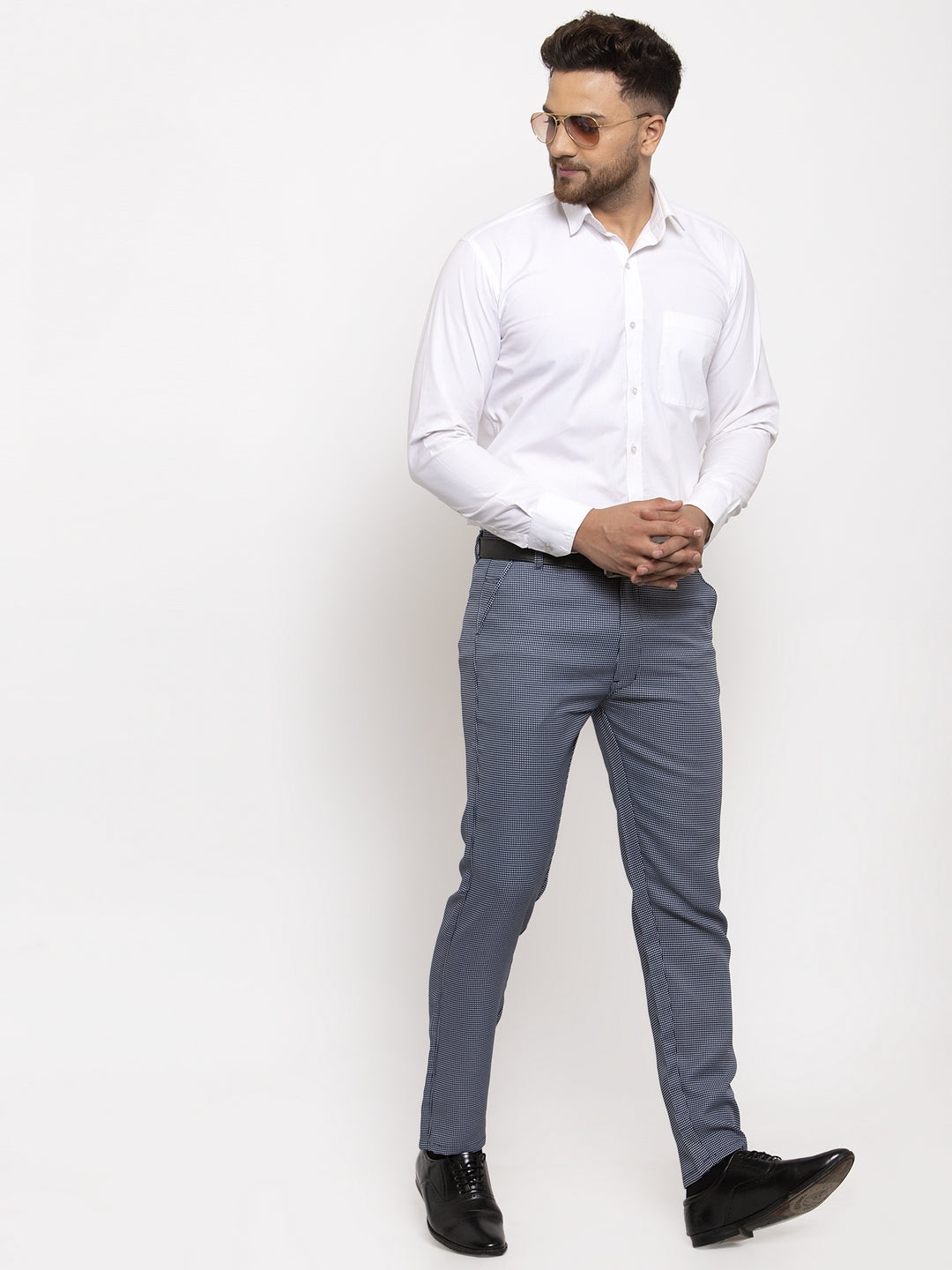 Jainish Men's Navy Cotton Polka Dots Formal Trousers ( GP 257Navy-Blue )