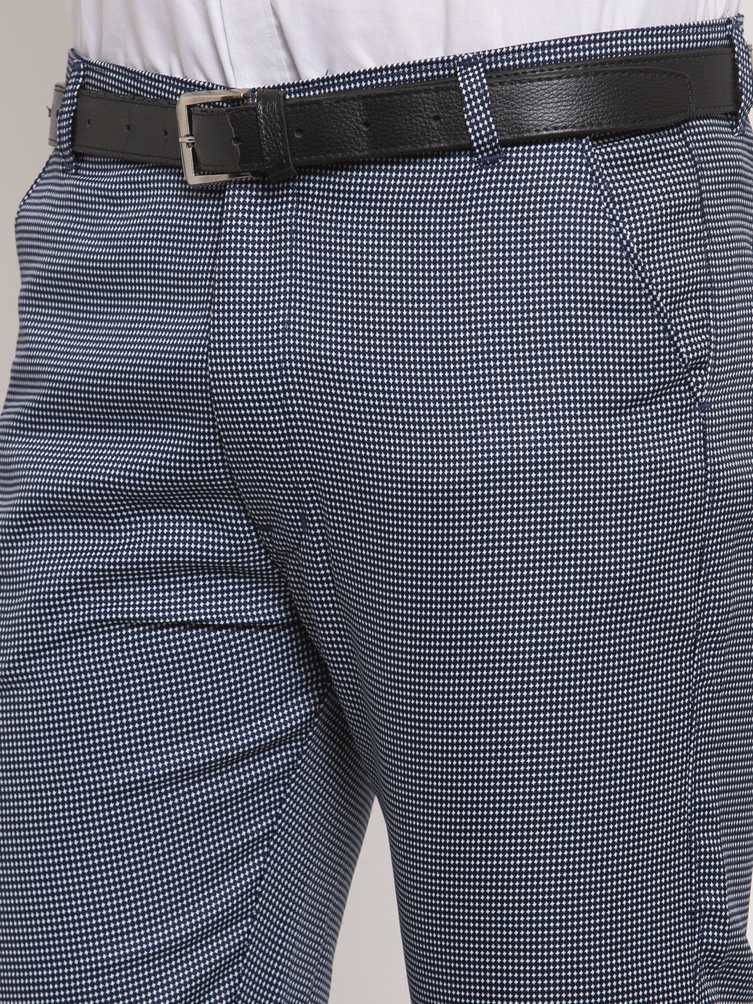 Jainish Men's Navy Cotton Polka Dots Formal Trousers ( GP 257Navy-Blue )