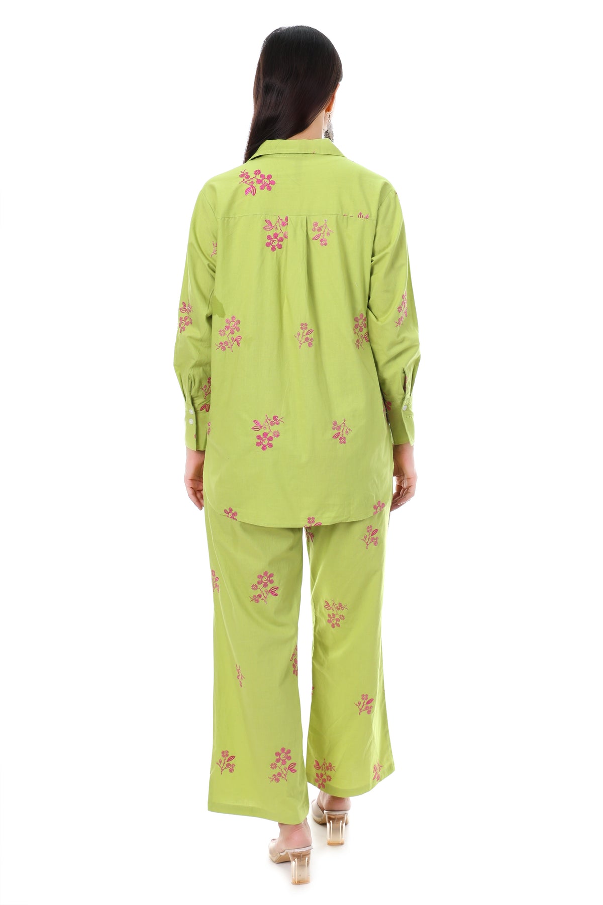 Jaitra Apparels Green Embroidered Premium Pure Cotton Co-Ord Set For Women
