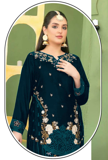 Anaita Green Velvet Suit with Embroidery Sequence Work