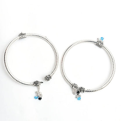 Mominos Fashion Kamal Johar Oxidised Silver Kadiyam Style Anklets