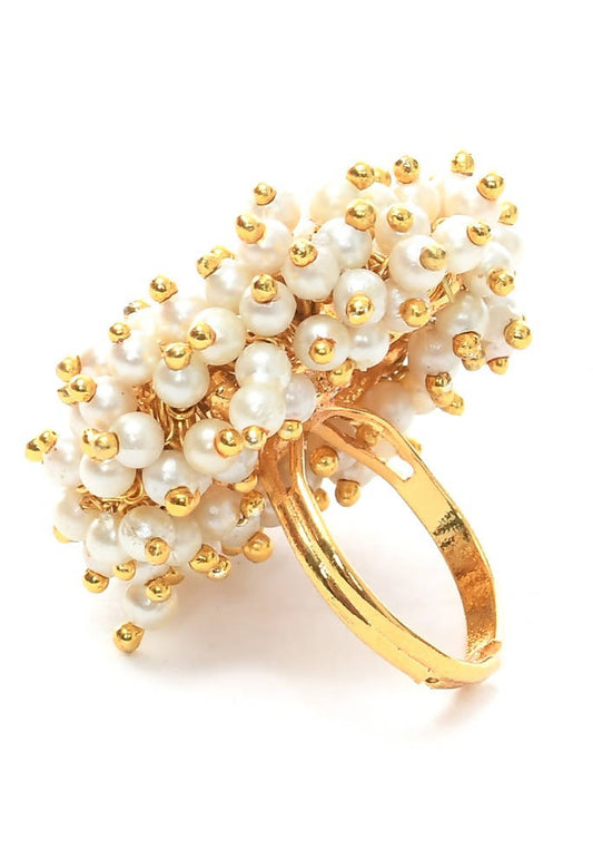 Mominos Fashion Gold-Polished with Pearls Ring