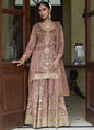 Vegaa Fashion Light Brown Shimmer Silk Embroidered Designer Salwar Palazzo Suit