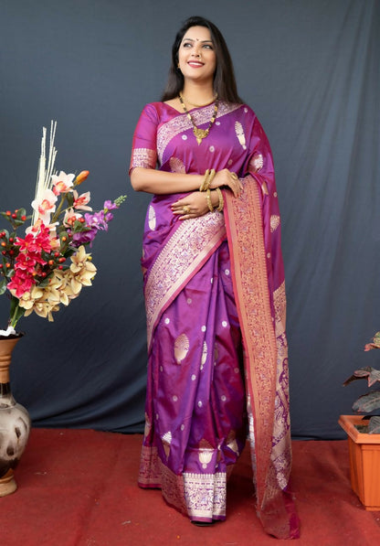Jyoti Fashion Women's Purple Paithani Silk Zari Woven Saree with Blouse