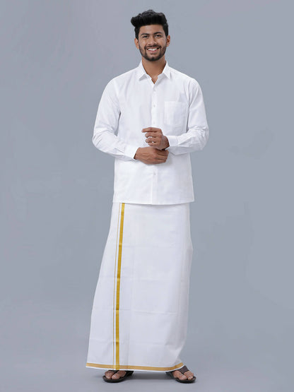 Ramraj Cotton Mens Poly Cotton 3/4 " Gold Jari Dhoti - White