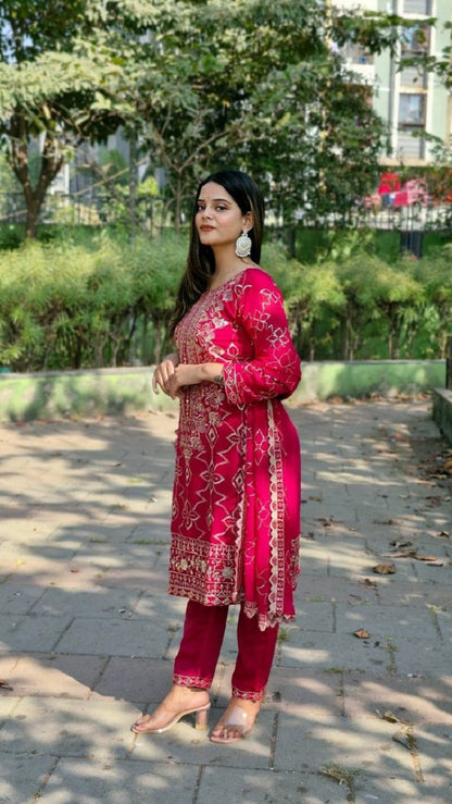 Lehenga Mart Designer Sequence embroidery Work Ready Made kurti with pant and dupatta
