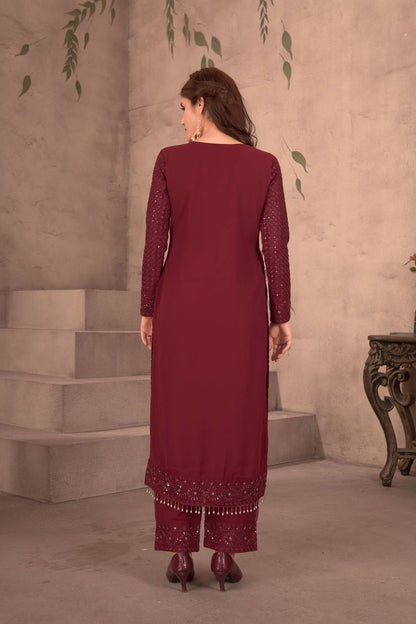 Lehenga Mart Festival maroon embroidery Ready Made kurti with pant and dupatta