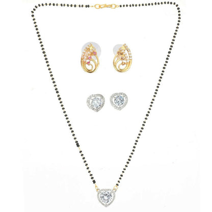 AanyaCentric Gold-Polished Mangalsutra with Pendant, 2 Pair Earrings