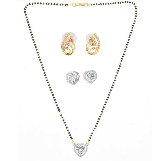 AanyaCentric Gold-Polished Mangalsutra with Pendant, 2 Pair Earrings