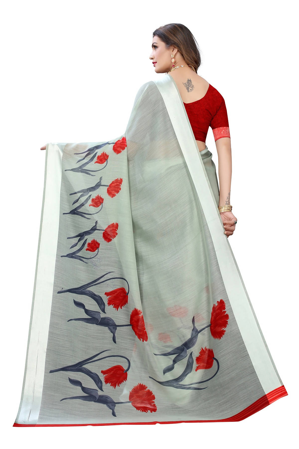 Vamika Sea Green Linen Satin Patta Saree (VANI GREEN)