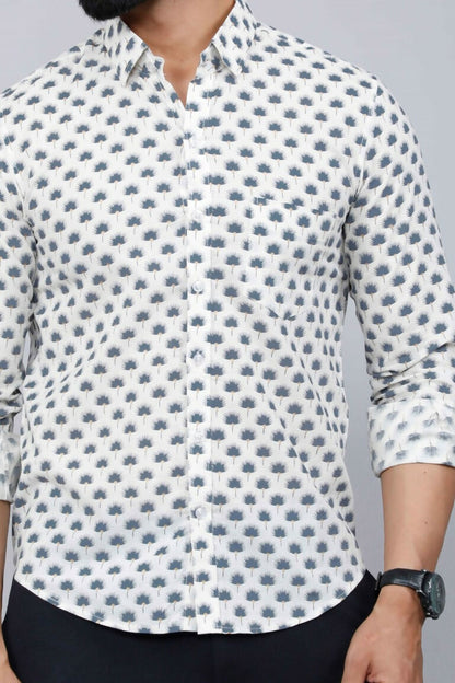 Miravan Men's Grey Floral Print Comfort Cotton Casual Shirt