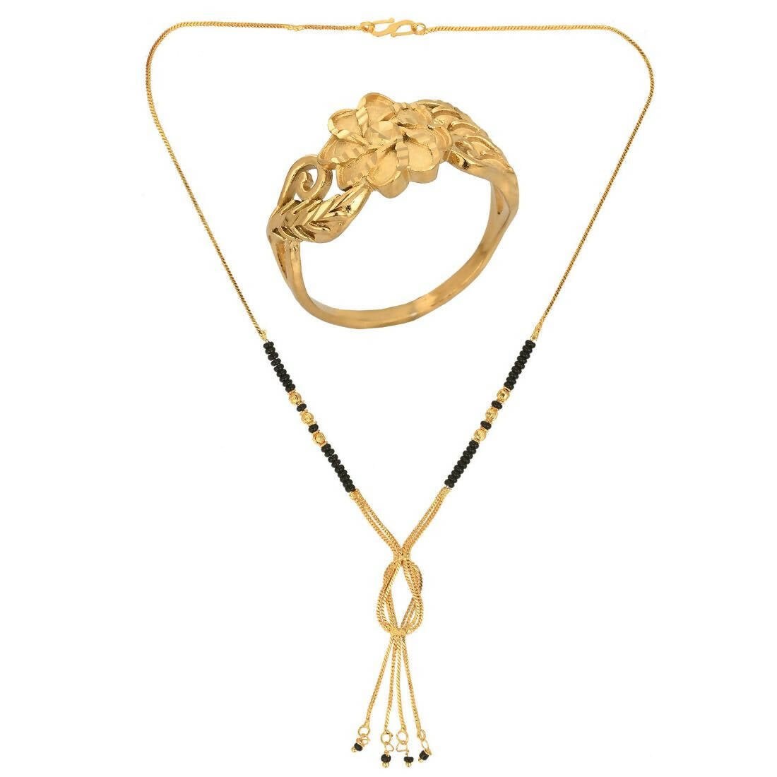 AanyaCentric Gold-Polished Mangalsutra & Ring Set