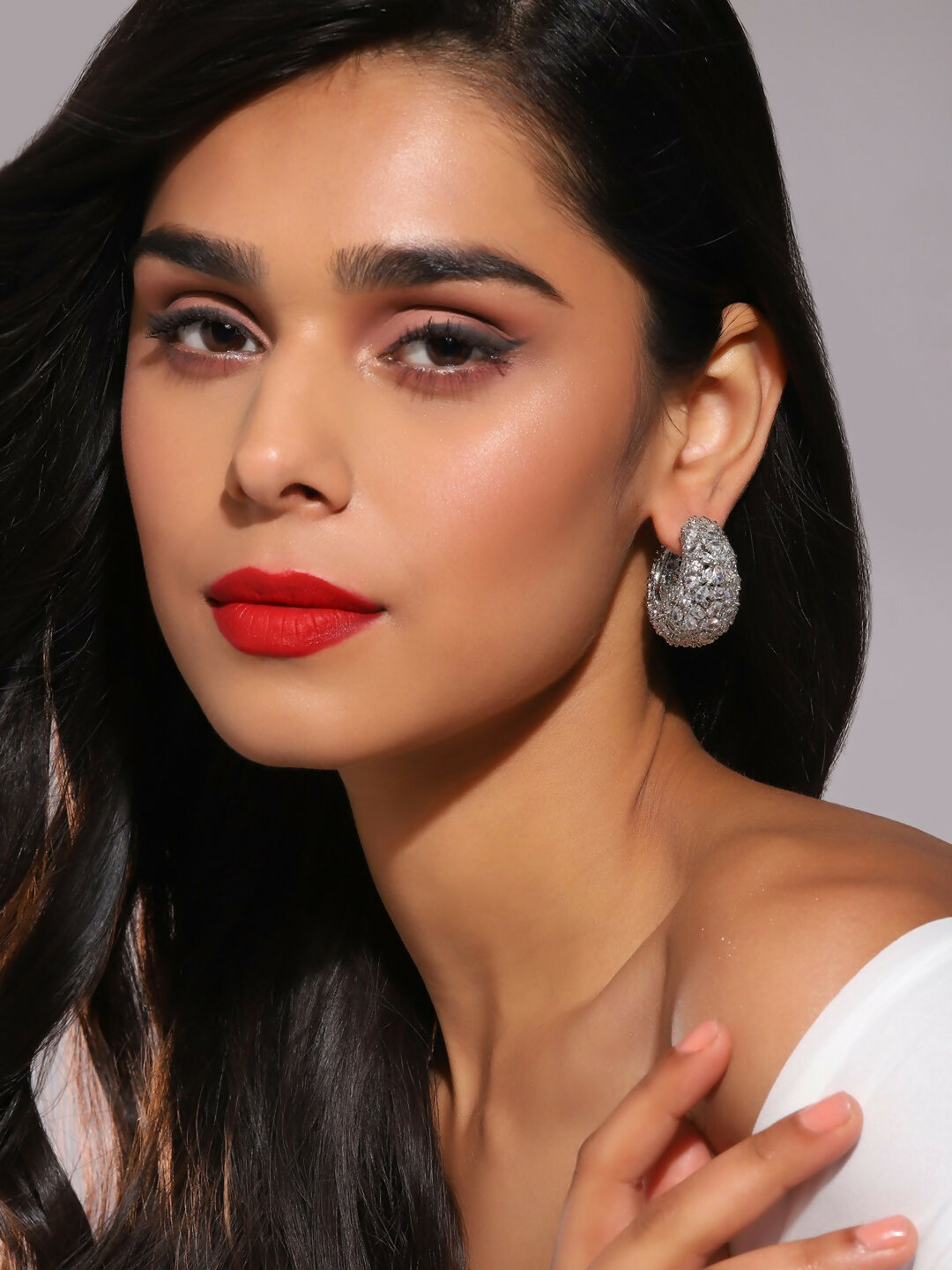 American Diamond Hoops Earrings- Ruby Raang