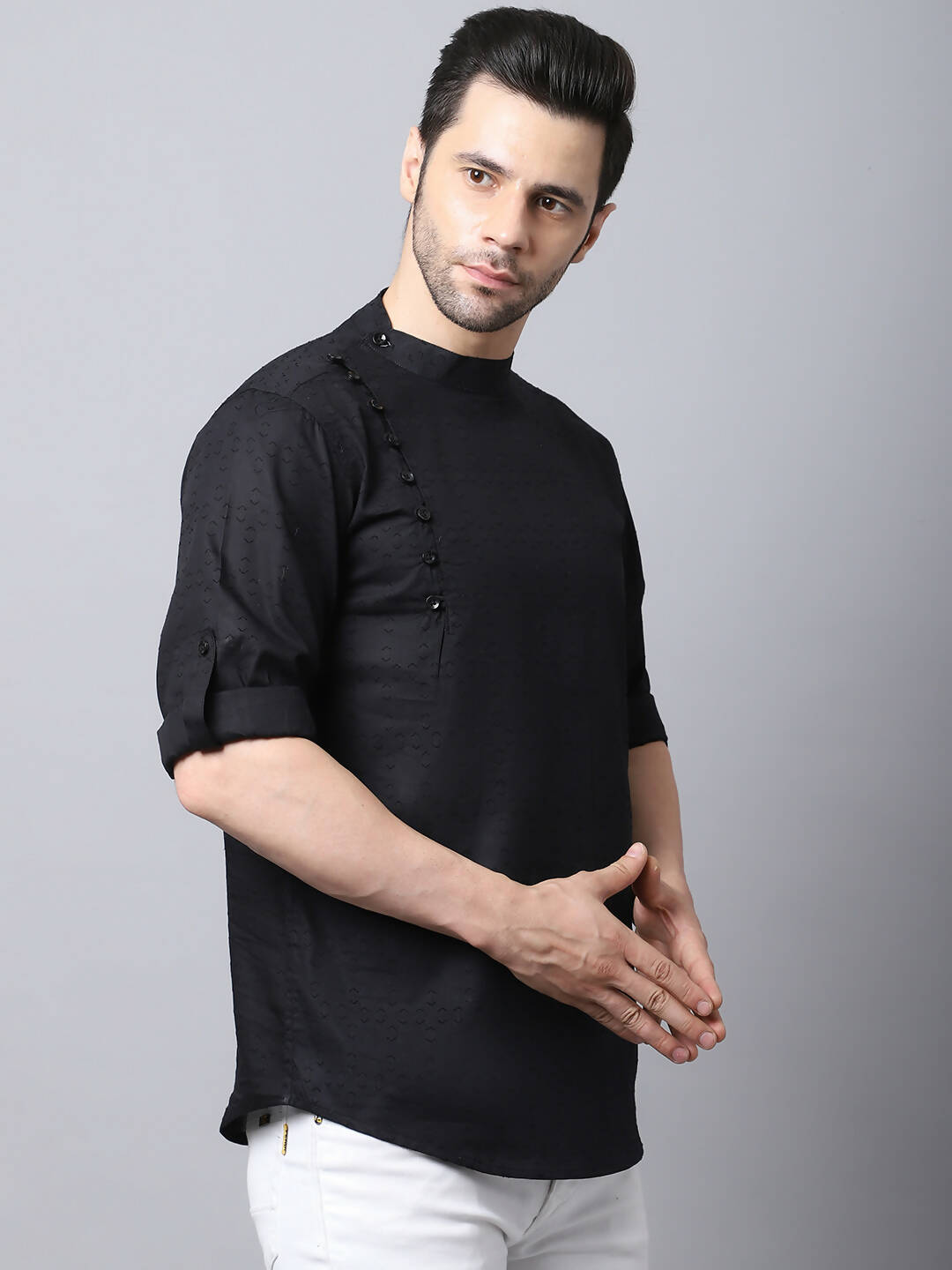 Even Apparels Black Pure Cotton Men's Kurta With Side Placket