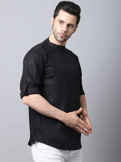 Even Apparels Black Pure Cotton Men's Kurta With Side Placket