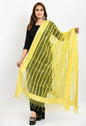 Mominos Fashion Moeza Women's Orgenza Mirror Stripe Thread Work Lemon Yellow Dupatta