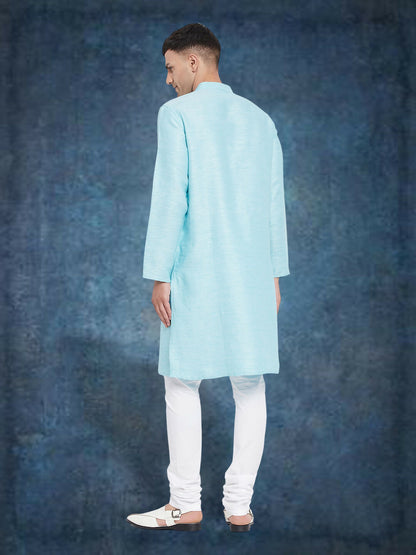 Even Apparels Men's Pure Cotton Turquoise Kurta