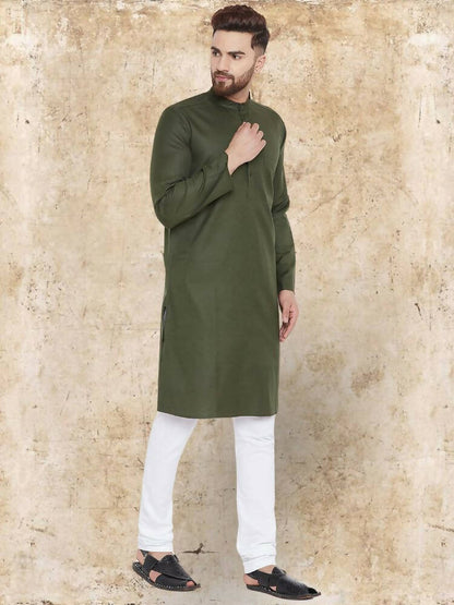 Even Apparels Pure Cotton Green Kurta - Green