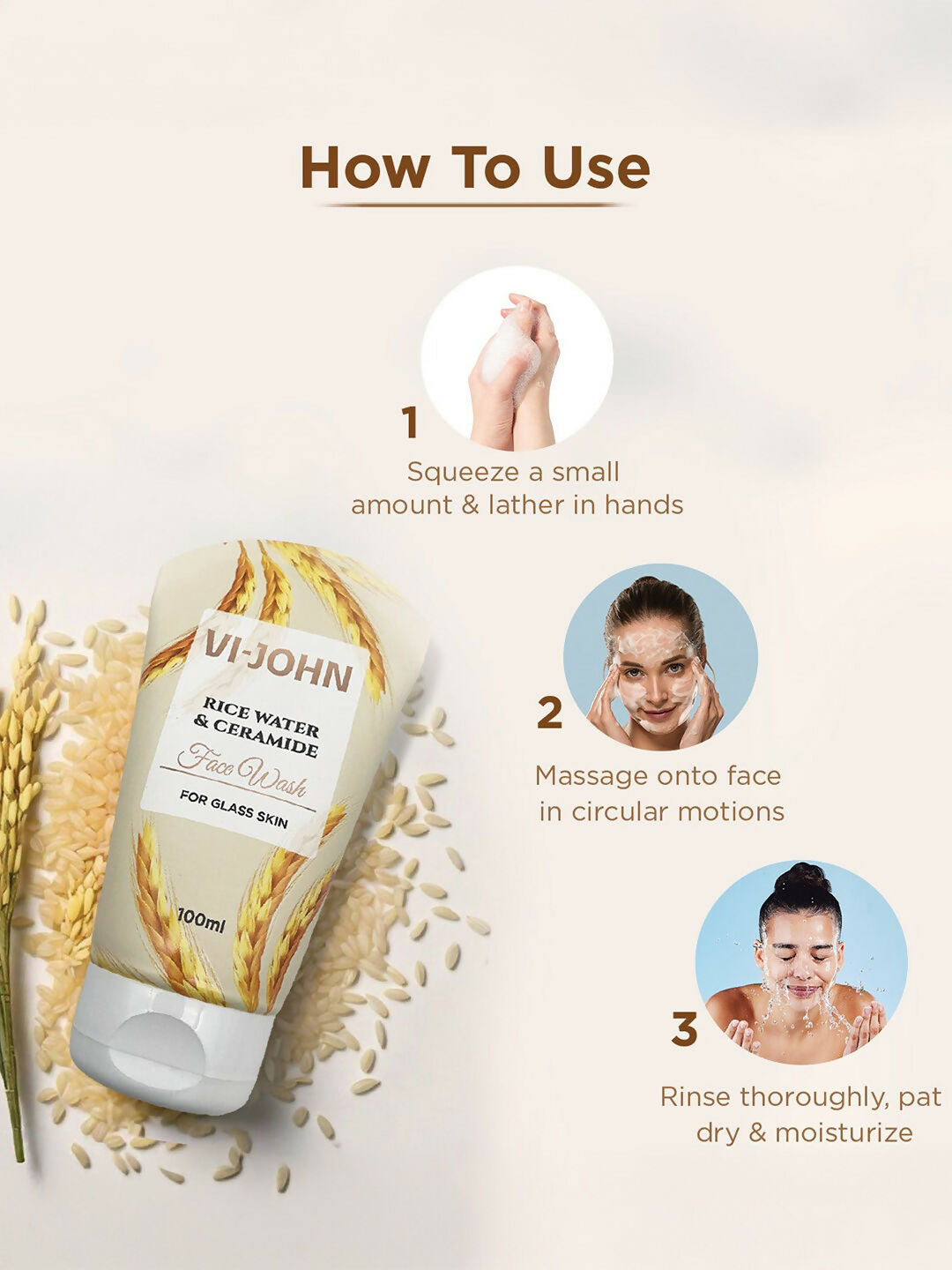 VI-JOHN Rice Water & Ceramide Face Wash For Glass Skin Deep Skin Clean