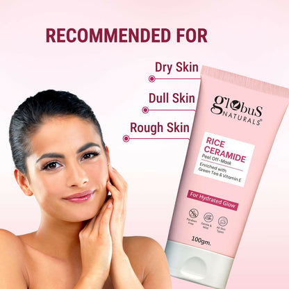 Globus Naturals Rice Ceramide Peel Off Mask, For Hydrated Glow Skin