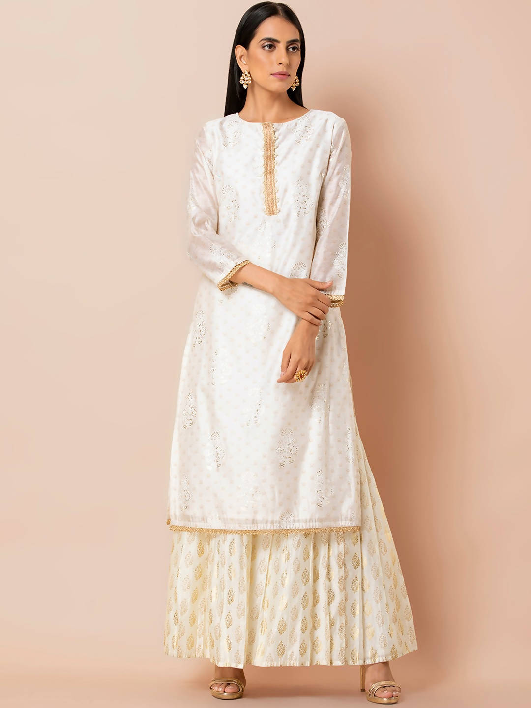 Indya White Embroidered Kurta