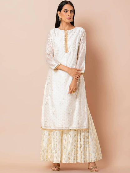 Indya White Embroidered Kurta