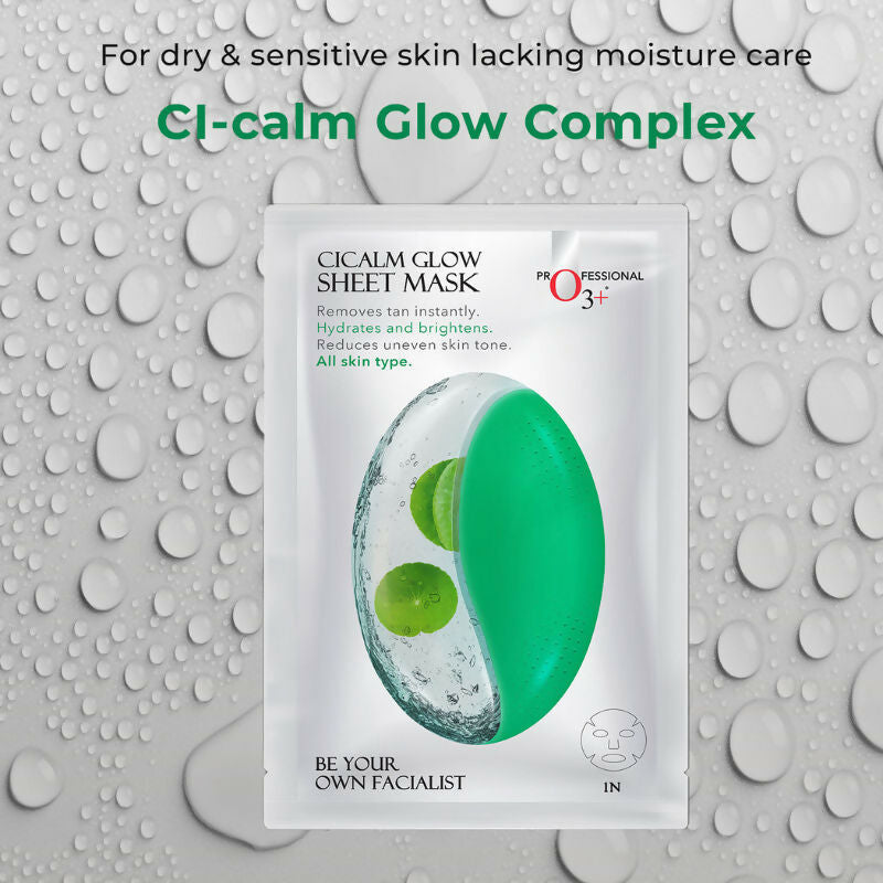 Professional O3+ Cicalm Glow Sheet Mask With Cica For D-Tan & Glow