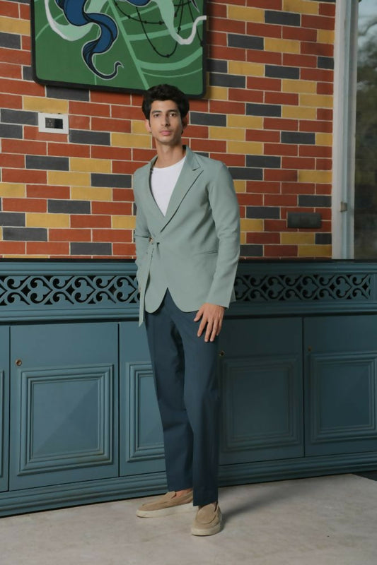 Soft Gray Asymmetric Blazer Set by Hilo Design