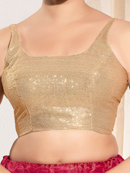 Joban Fashion Rose Gold Sequin Padded Blouse With Square Neck Sleeveless